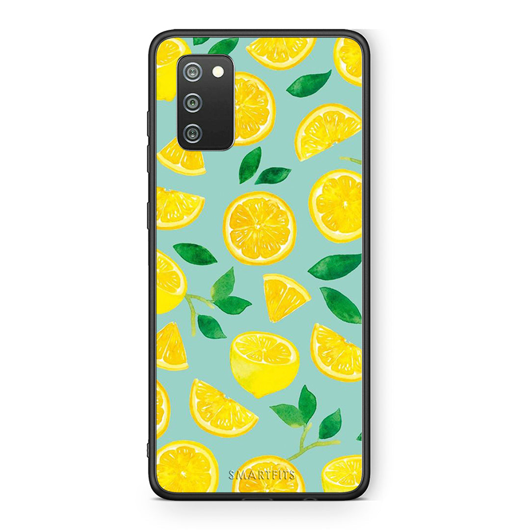 Samsung A02s Lemons θήκη από τη Smartfits με σχέδιο στο πίσω μέρος και μαύρο περίβλημα | Smartphone case with colorful back and black bezels by Smartfits