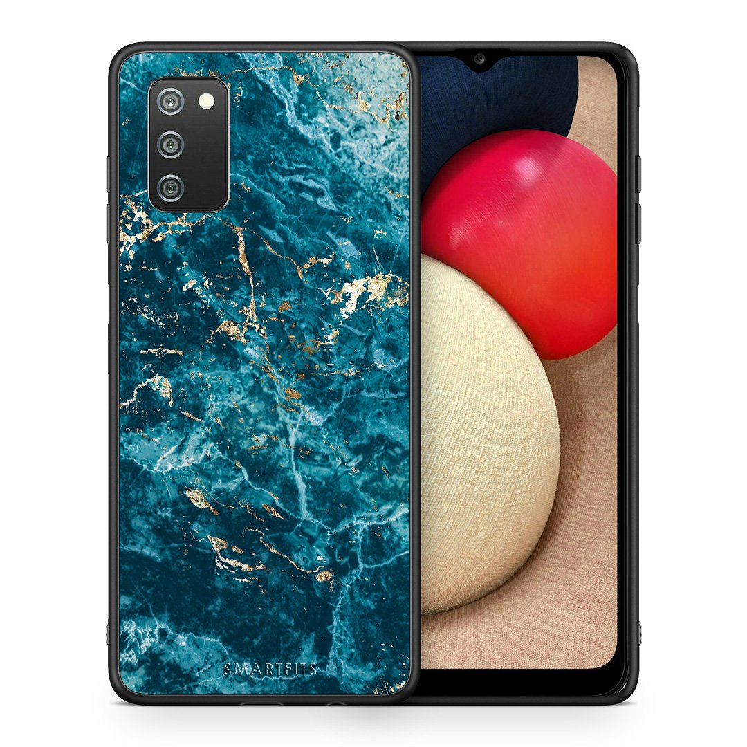 Θήκη Samsung A02s Marble Blue από τη Smartfits με σχέδιο στο πίσω μέρος και μαύρο περίβλημα | Samsung A02s Marble Blue case with colorful back and black bezels