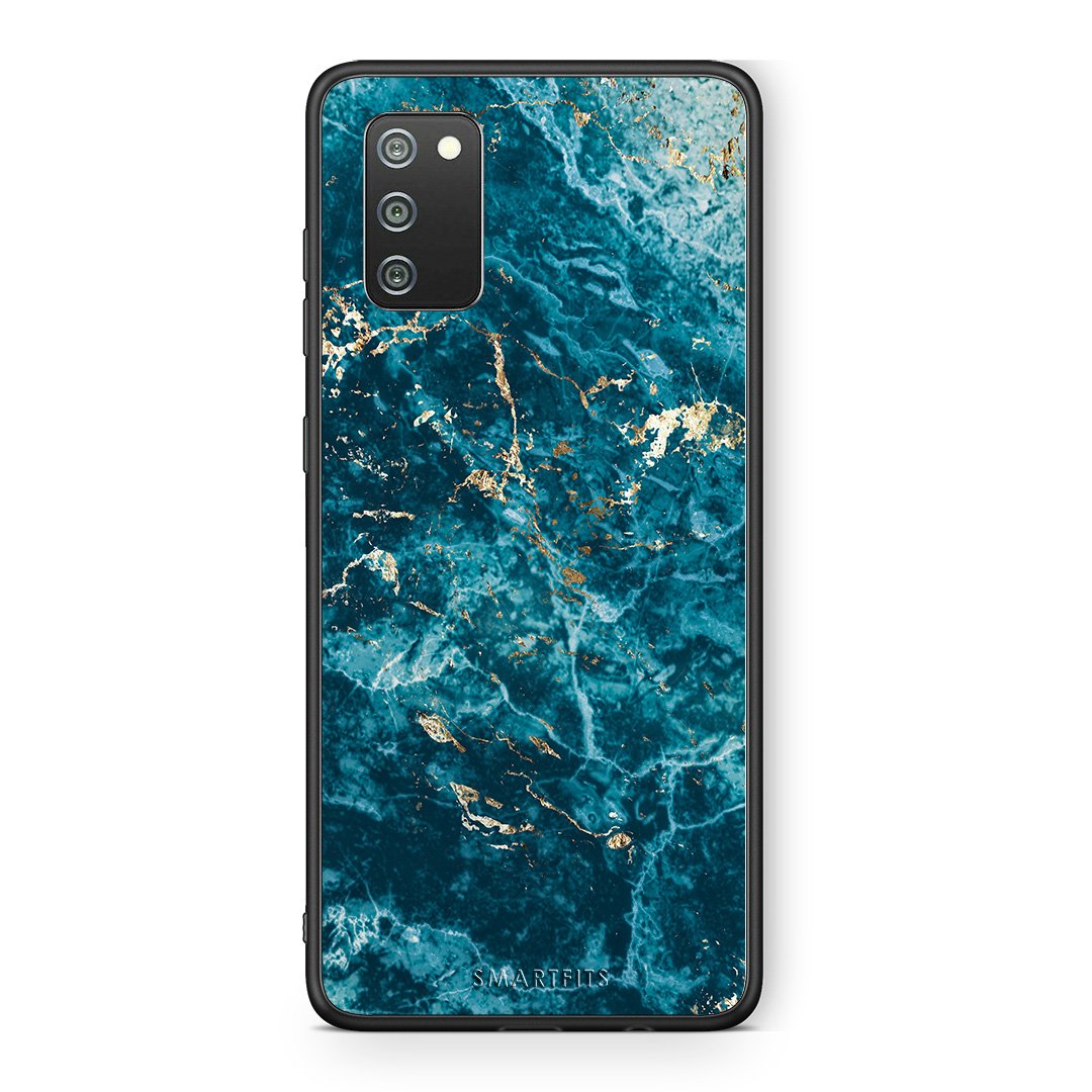 Samsung A02s Marble Blue θήκη από τη Smartfits με σχέδιο στο πίσω μέρος και μαύρο περίβλημα | Smartphone case with colorful back and black bezels by Smartfits