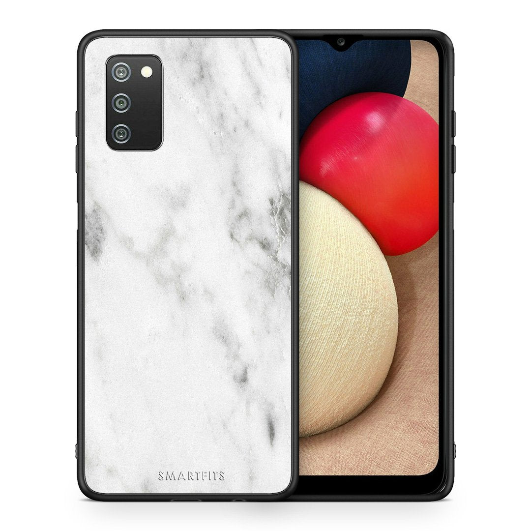 Θήκη Samsung A02s White Marble από τη Smartfits με σχέδιο στο πίσω μέρος και μαύρο περίβλημα | Samsung A02s White Marble case with colorful back and black bezels