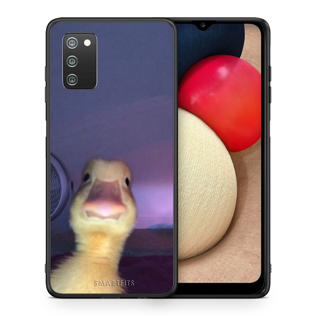 Θήκη Samsung A02s Meme Duck από τη Smartfits με σχέδιο στο πίσω μέρος και μαύρο περίβλημα | Samsung A02s Meme Duck case with colorful back and black bezels
