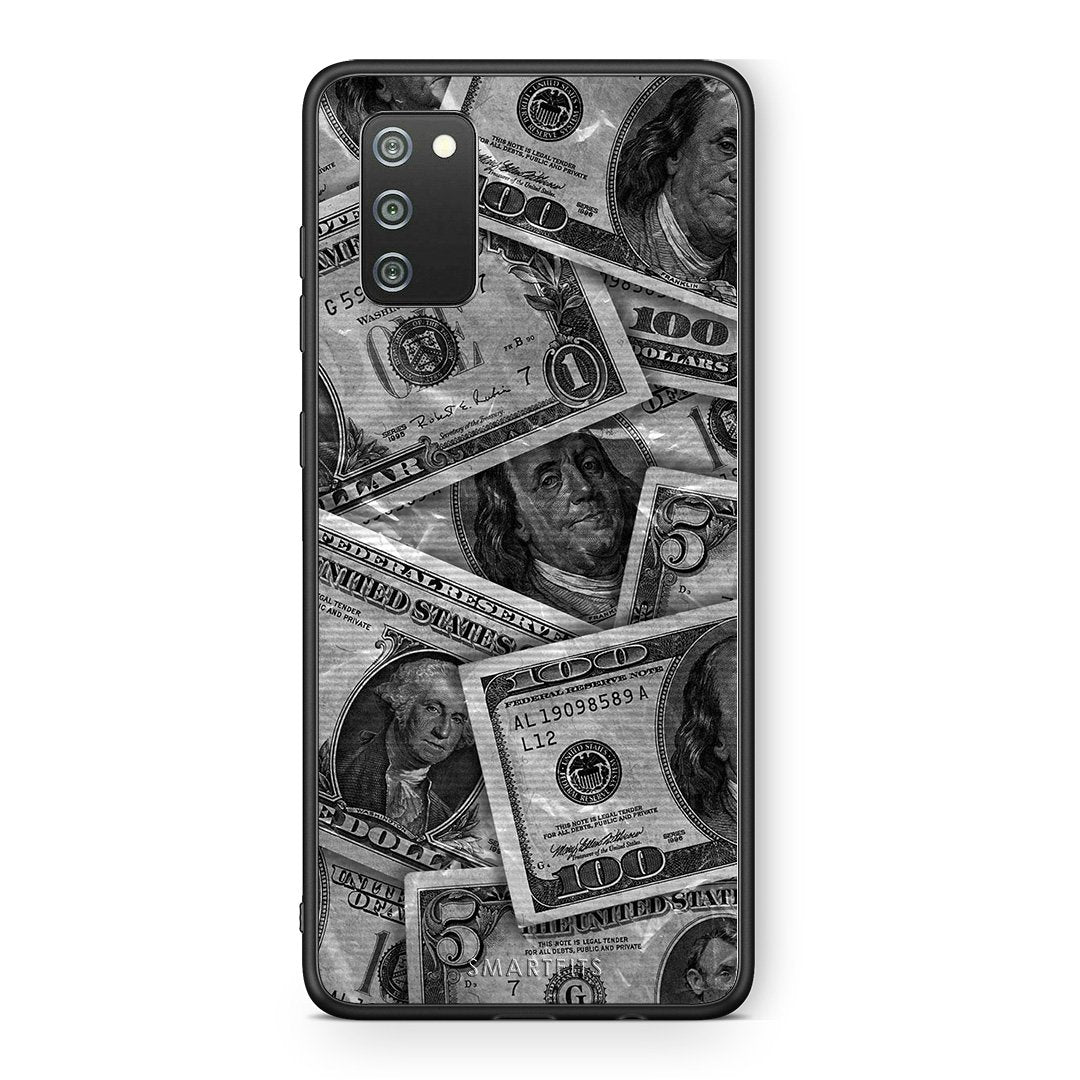 Samsung A02s Money Dollars θήκη από τη Smartfits με σχέδιο στο πίσω μέρος και μαύρο περίβλημα | Smartphone case with colorful back and black bezels by Smartfits
