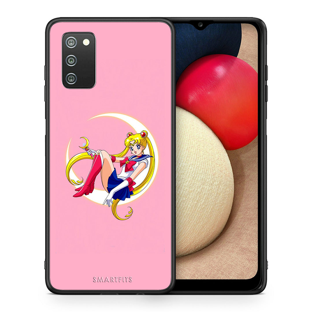 Θήκη Samsung A02s Moon Girl από τη Smartfits με σχέδιο στο πίσω μέρος και μαύρο περίβλημα | Samsung A02s Moon Girl case with colorful back and black bezels