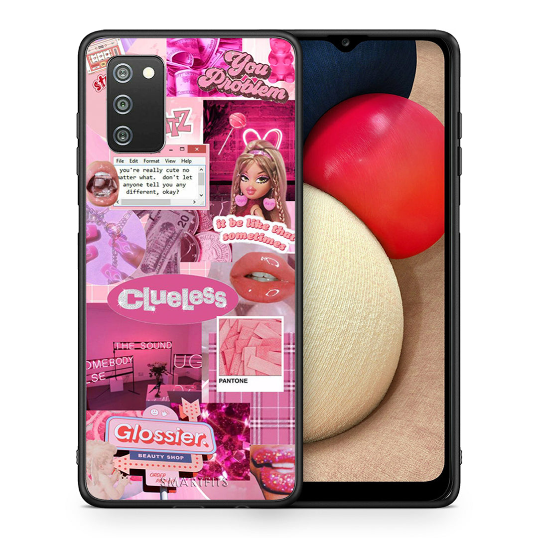Θήκη Αγίου Βαλεντίνου Samsung A02s Pink Love από τη Smartfits με σχέδιο στο πίσω μέρος και μαύρο περίβλημα | Samsung A02s Pink Love case with colorful back and black bezels