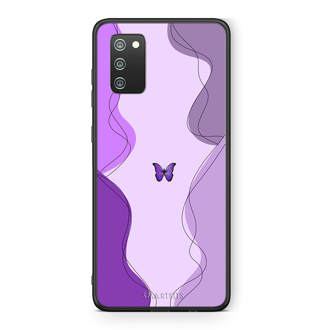 Samsung A02s Purple Mariposa Θήκη Αγίου Βαλεντίνου από τη Smartfits με σχέδιο στο πίσω μέρος και μαύρο περίβλημα | Smartphone case with colorful back and black bezels by Smartfits