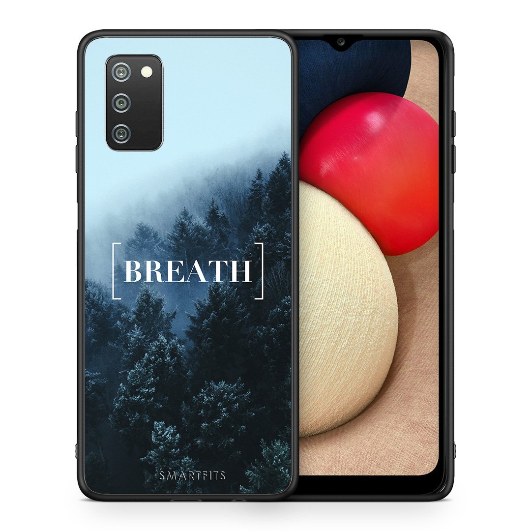 Θήκη Samsung A02s Breath Quote από τη Smartfits με σχέδιο στο πίσω μέρος και μαύρο περίβλημα | Samsung A02s Breath Quote case with colorful back and black bezels