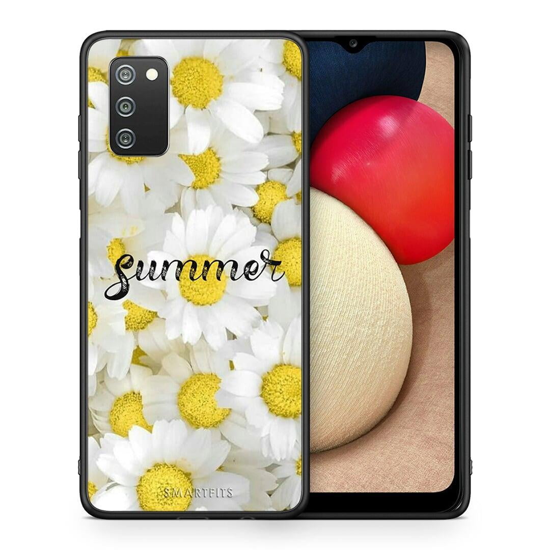 Θήκη Samsung A02s Summer Daisies από τη Smartfits με σχέδιο στο πίσω μέρος και μαύρο περίβλημα | Samsung A02s Summer Daisies case with colorful back and black bezels