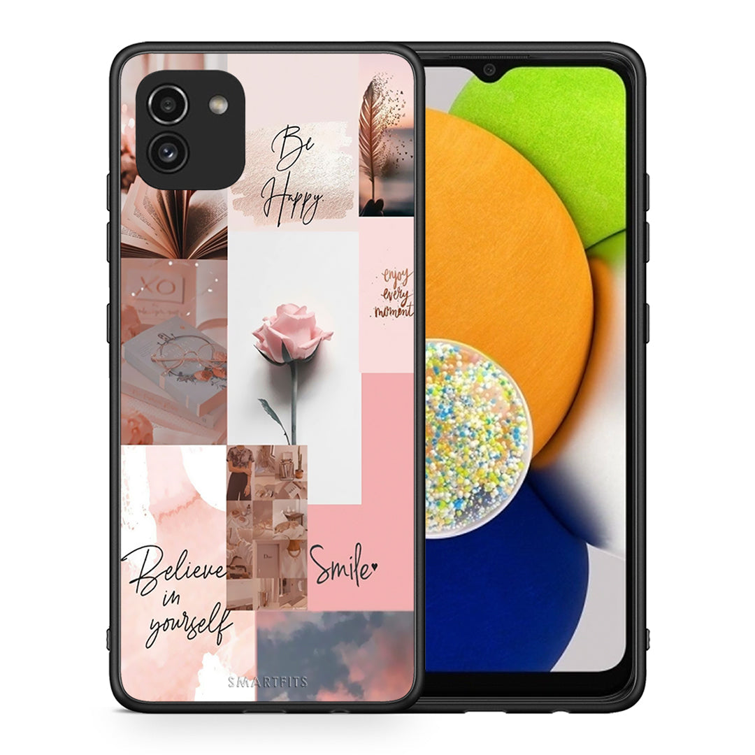 Θήκη Samsung A03 Aesthetic Collage από τη Smartfits με σχέδιο στο πίσω μέρος και μαύρο περίβλημα | Samsung A03 Aesthetic Collage case with colorful back and black bezels