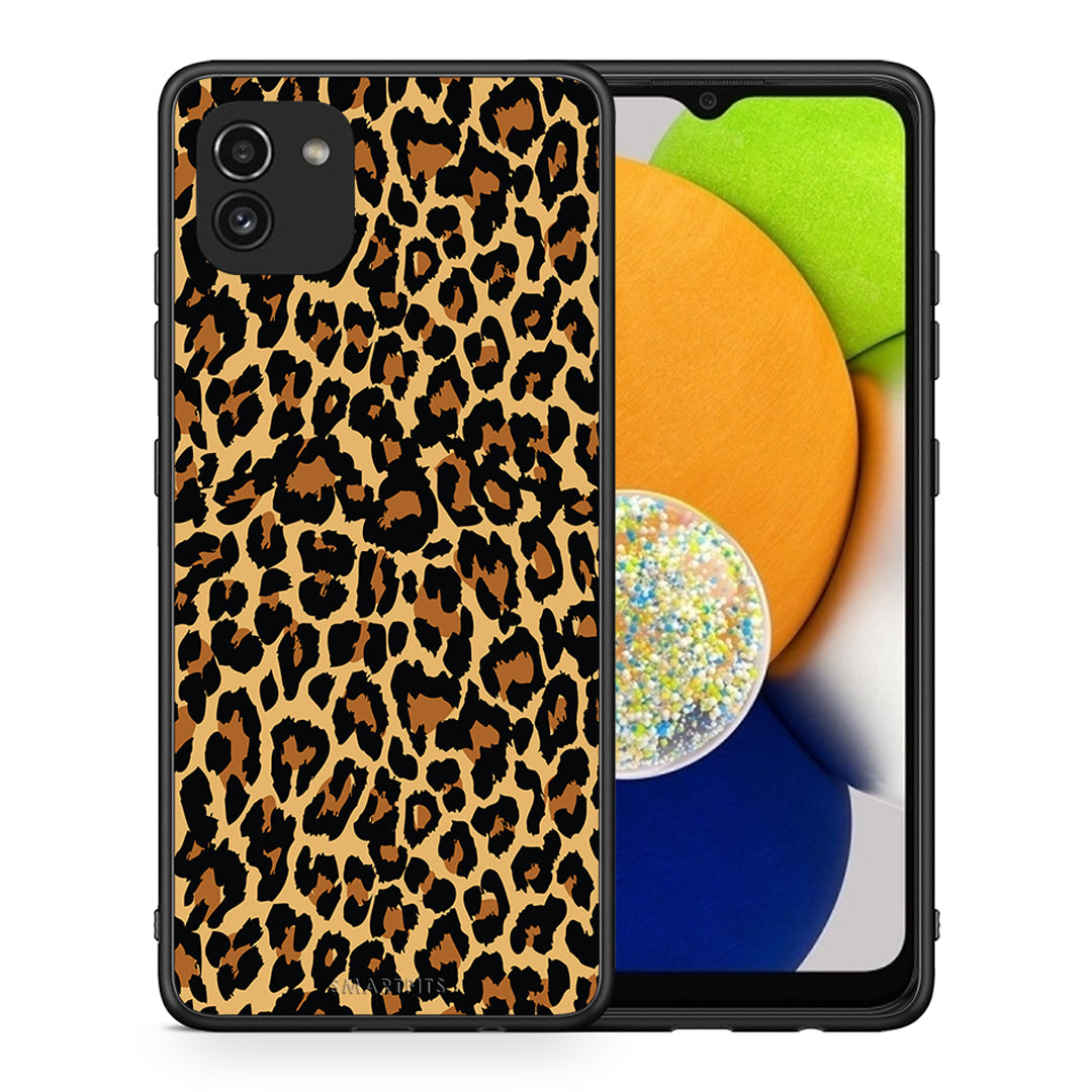 Θήκη Samsung A03 Leopard Animal από τη Smartfits με σχέδιο στο πίσω μέρος και μαύρο περίβλημα | Samsung A03 Leopard Animal case with colorful back and black bezels