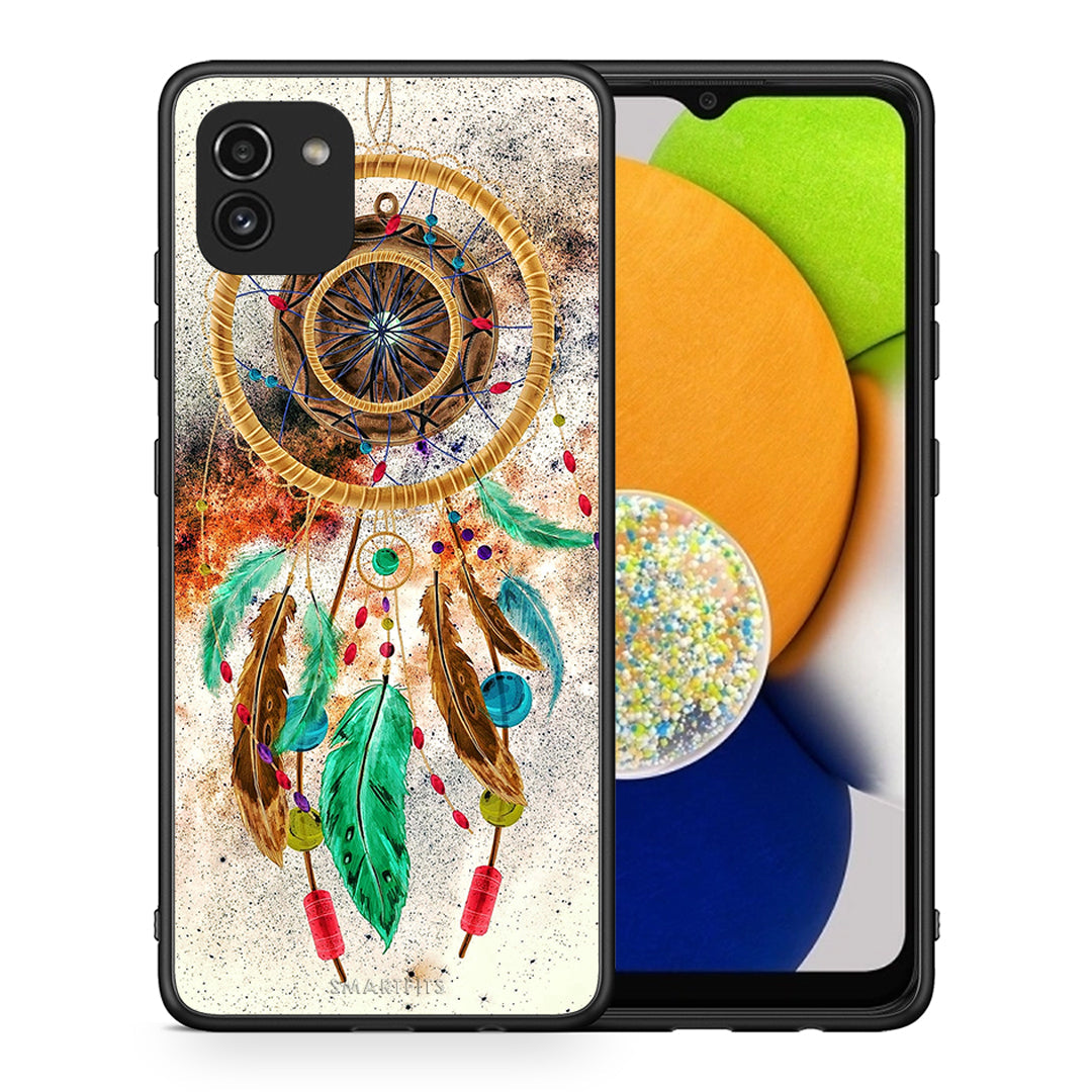 Θήκη Samsung A03 DreamCatcher Boho από τη Smartfits με σχέδιο στο πίσω μέρος και μαύρο περίβλημα | Samsung A03 DreamCatcher Boho case with colorful back and black bezels