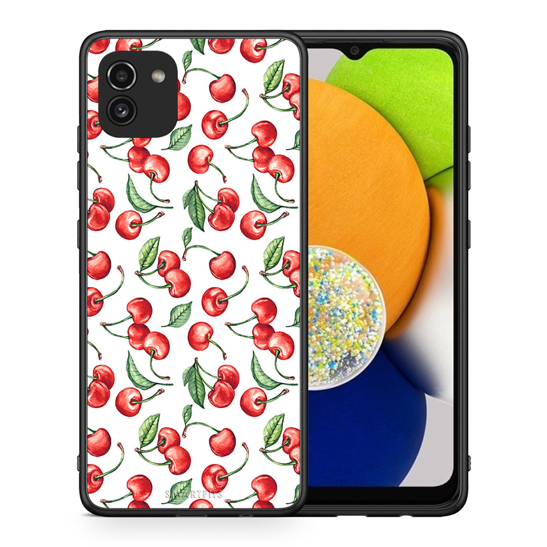 Θήκη Samsung A03 Cherry Summer από τη Smartfits με σχέδιο στο πίσω μέρος και μαύρο περίβλημα | Samsung A03 Cherry Summer case with colorful back and black bezels