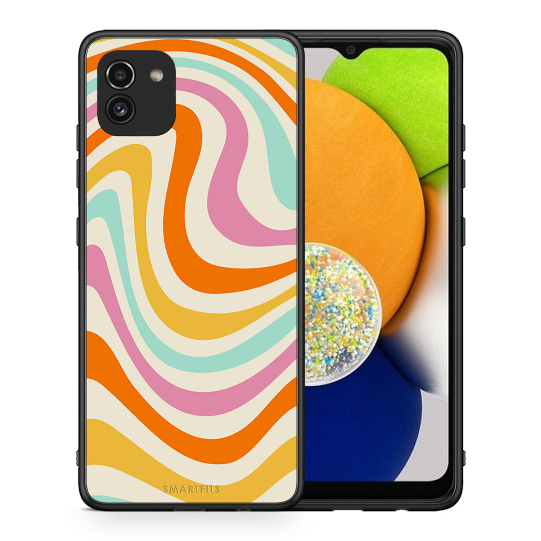 Θήκη Samsung A03 Colourful Waves από τη Smartfits με σχέδιο στο πίσω μέρος και μαύρο περίβλημα | Samsung A03 Colourful Waves case with colorful back and black bezels