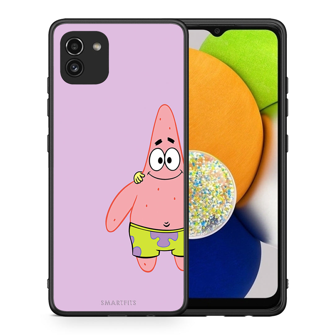 Θήκη Samsung A03 Friends Patrick από τη Smartfits με σχέδιο στο πίσω μέρος και μαύρο περίβλημα | Samsung A03 Friends Patrick case with colorful back and black bezels