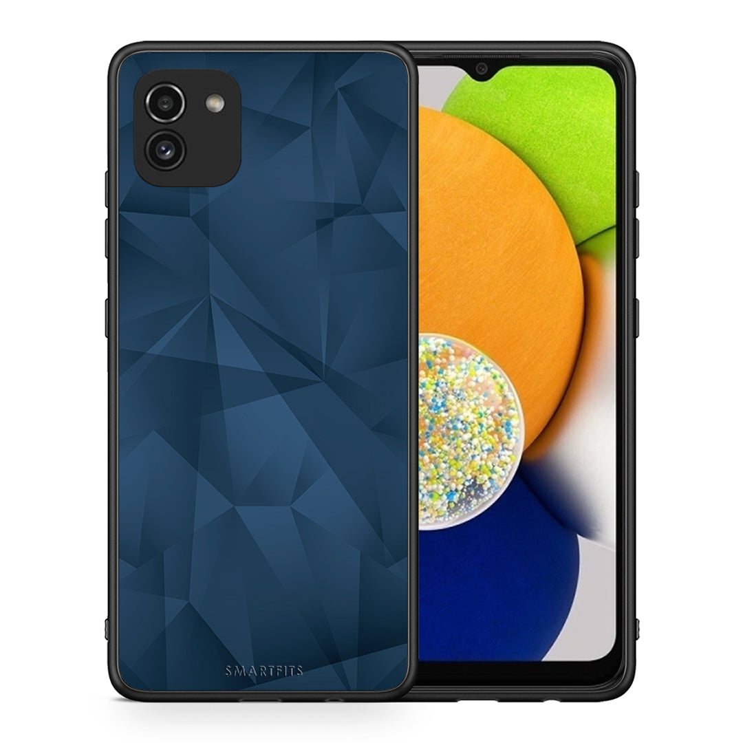 Θήκη Samsung A03 Blue Abstract Geometric από τη Smartfits με σχέδιο στο πίσω μέρος και μαύρο περίβλημα | Samsung A03 Blue Abstract Geometric case with colorful back and black bezels