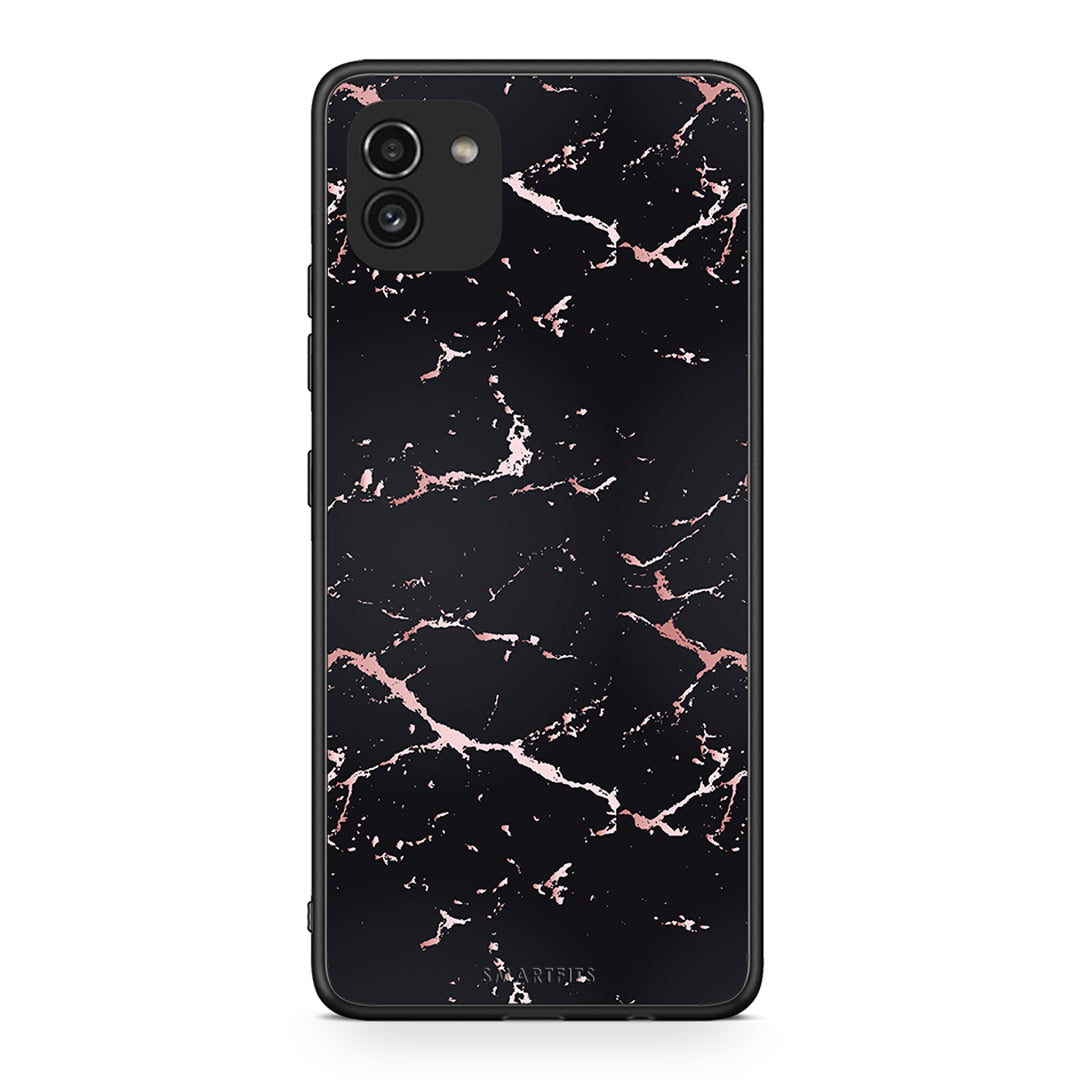4 - Samsung A03 Black Rosegold Marble case, cover, bumper