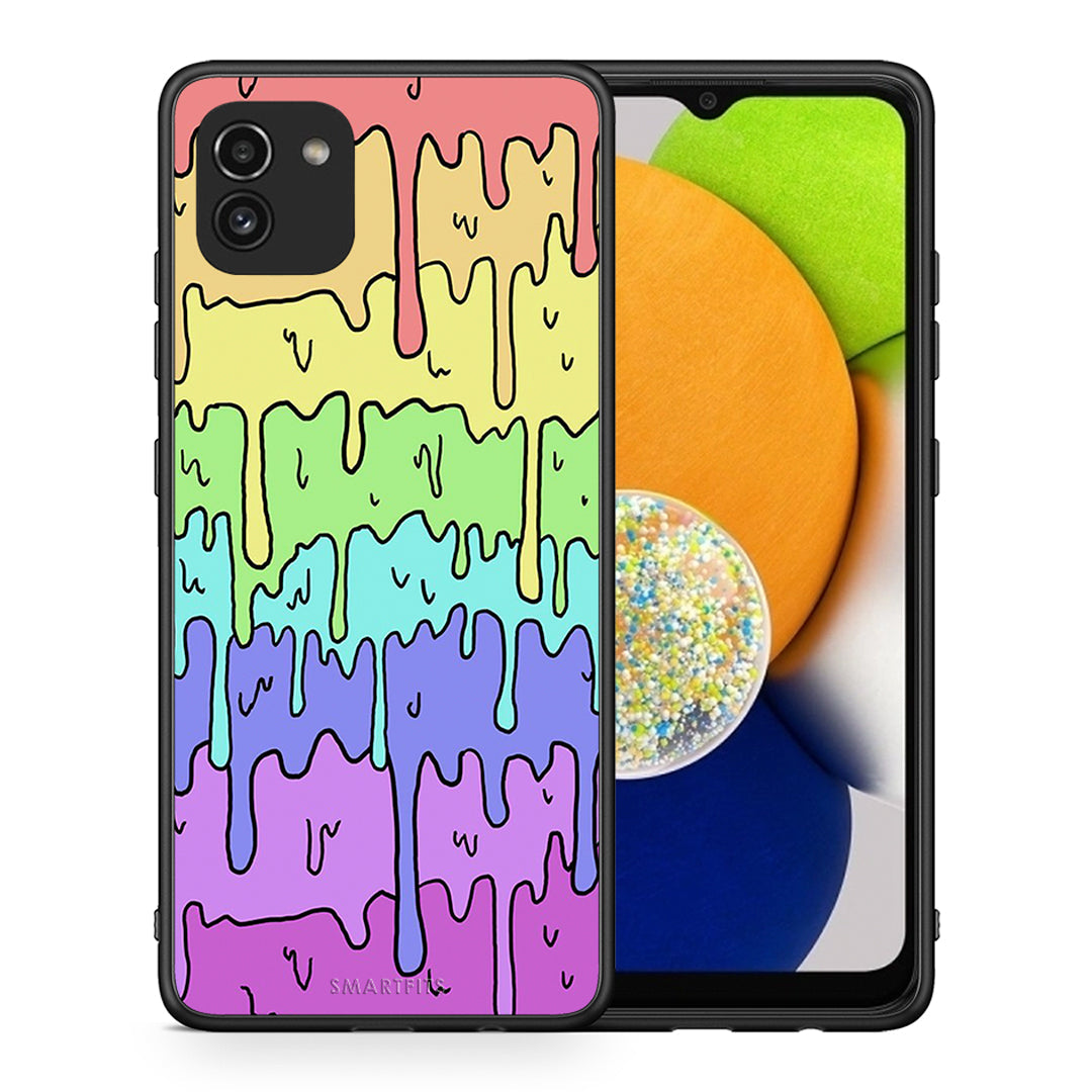 Θήκη Samsung A03 Melting Rainbow από τη Smartfits με σχέδιο στο πίσω μέρος και μαύρο περίβλημα | Samsung A03 Melting Rainbow case with colorful back and black bezels