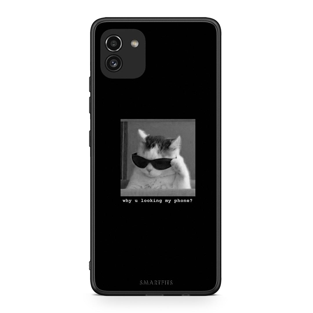 Samsung A03 Meme Cat θήκη από τη Smartfits με σχέδιο στο πίσω μέρος και μαύρο περίβλημα | Smartphone case with colorful back and black bezels by Smartfits