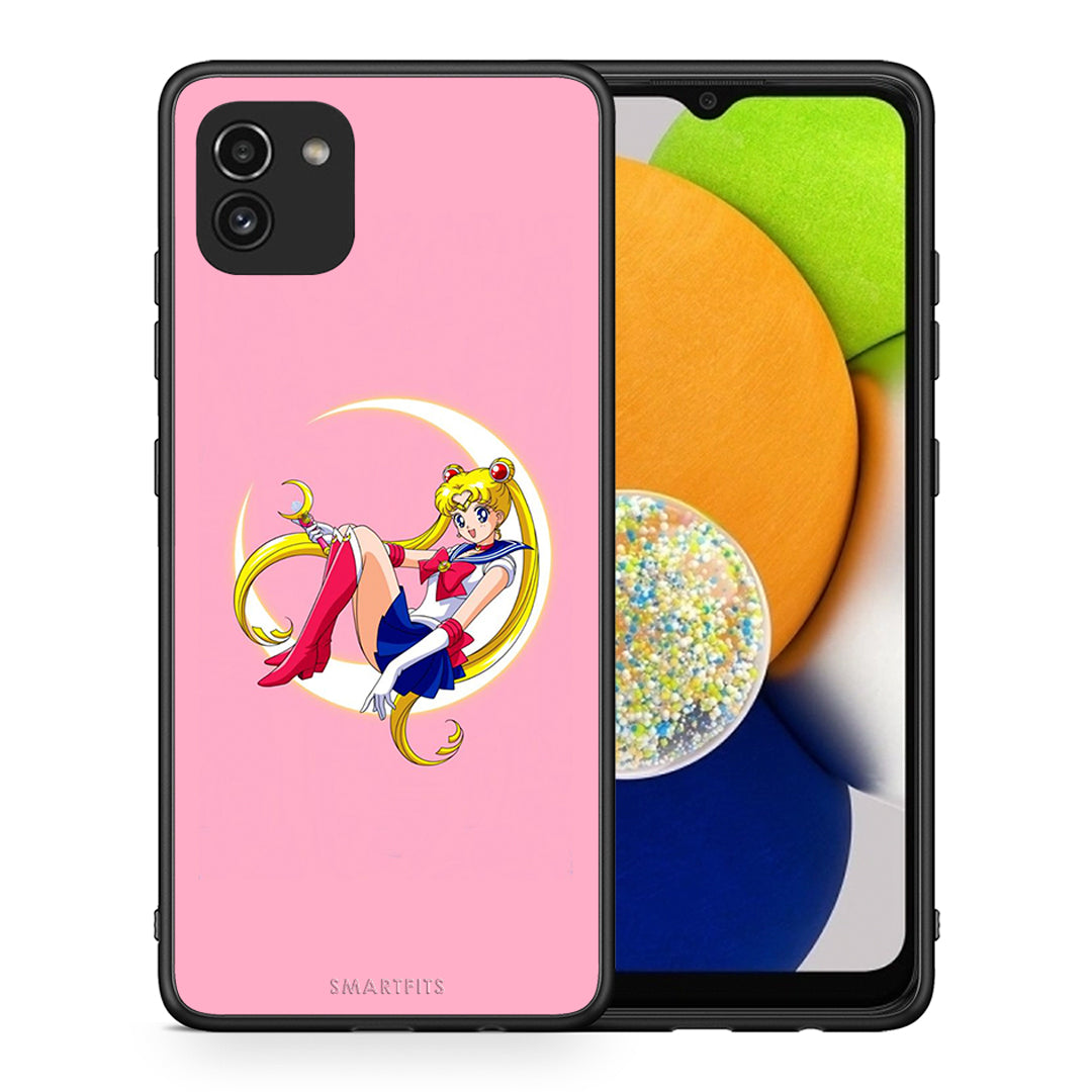 Θήκη Samsung A03 Moon Girl από τη Smartfits με σχέδιο στο πίσω μέρος και μαύρο περίβλημα | Samsung A03 Moon Girl case with colorful back and black bezels