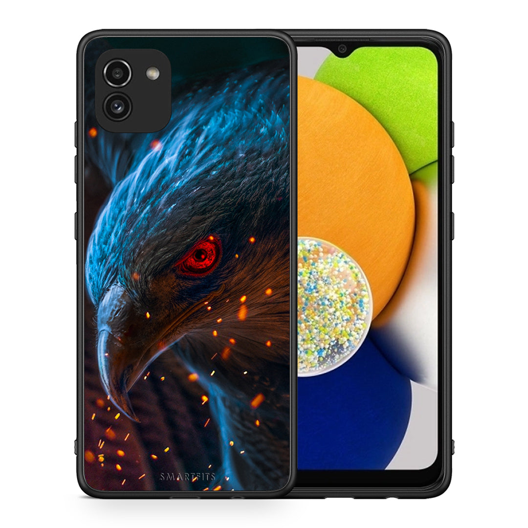 Θήκη Samsung A03 Eagle PopArt από τη Smartfits με σχέδιο στο πίσω μέρος και μαύρο περίβλημα | Samsung A03 Eagle PopArt case with colorful back and black bezels