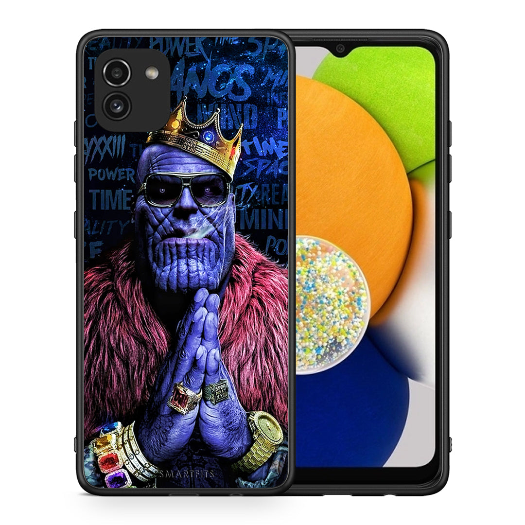 Θήκη Samsung A03 Thanos PopArt από τη Smartfits με σχέδιο στο πίσω μέρος και μαύρο περίβλημα | Samsung A03 Thanos PopArt case with colorful back and black bezels