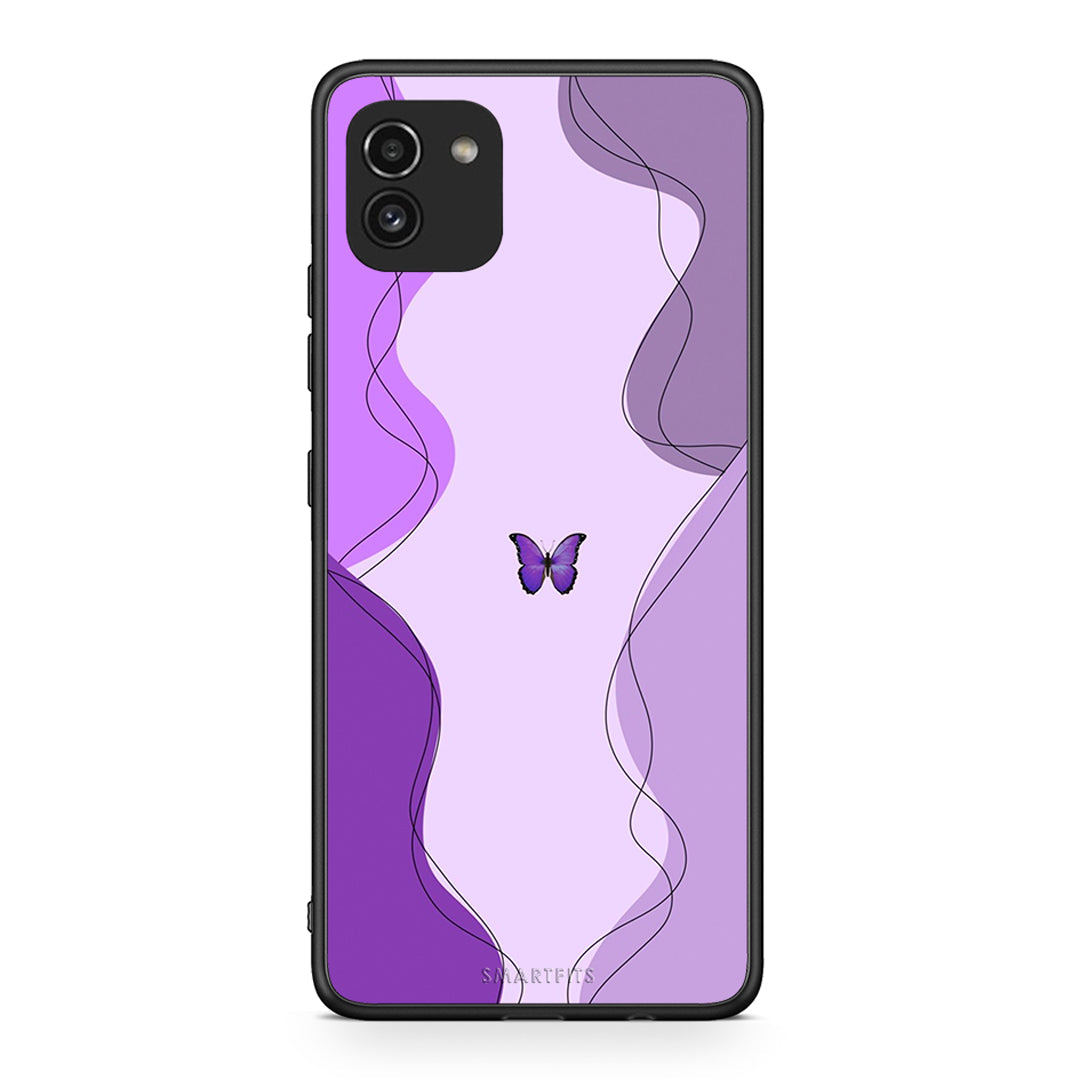 Samsung A03 Purple Mariposa Θήκη Αγίου Βαλεντίνου από τη Smartfits με σχέδιο στο πίσω μέρος και μαύρο περίβλημα | Smartphone case with colorful back and black bezels by Smartfits