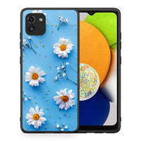 Thumbnail for Θήκη Samsung A03 Real Daisies από τη Smartfits με σχέδιο στο πίσω μέρος και μαύρο περίβλημα | Samsung A03 Real Daisies case with colorful back and black bezels