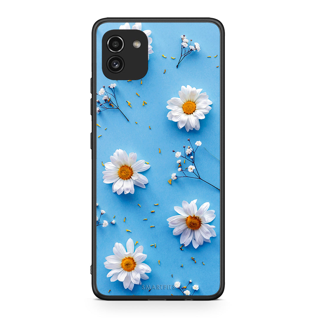 Samsung A03 Real Daisies θήκη από τη Smartfits με σχέδιο στο πίσω μέρος και μαύρο περίβλημα | Smartphone case with colorful back and black bezels by Smartfits