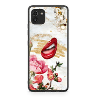 Thumbnail for Samsung A03 Red Lips θήκη από τη Smartfits με σχέδιο στο πίσω μέρος και μαύρο περίβλημα | Smartphone case with colorful back and black bezels by Smartfits