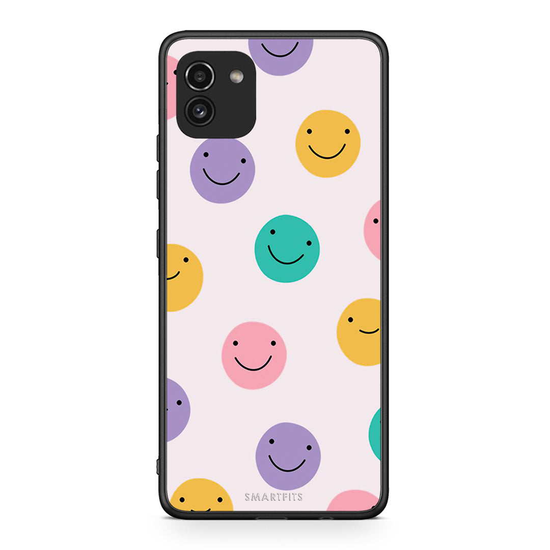 Samsung A03 Smiley Faces θήκη από τη Smartfits με σχέδιο στο πίσω μέρος και μαύρο περίβλημα | Smartphone case with colorful back and black bezels by Smartfits