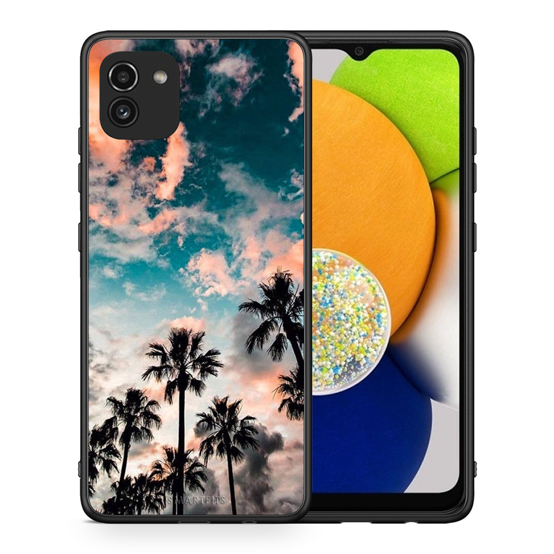 Θήκη Samsung A03 Sky Summer από τη Smartfits με σχέδιο στο πίσω μέρος και μαύρο περίβλημα | Samsung A03 Sky Summer case with colorful back and black bezels