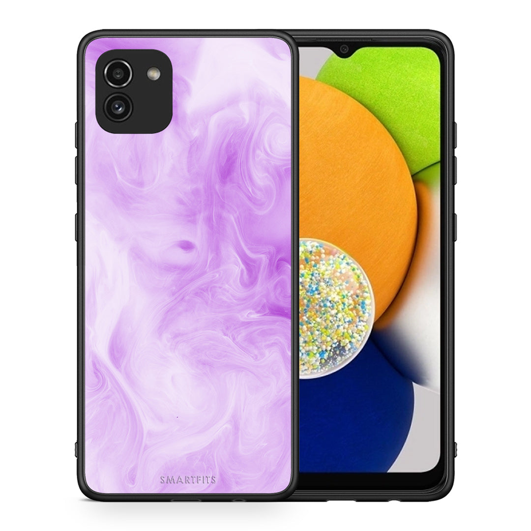 Θήκη Samsung A03 Lavender Watercolor από τη Smartfits με σχέδιο στο πίσω μέρος και μαύρο περίβλημα | Samsung A03 Lavender Watercolor case with colorful back and black bezels