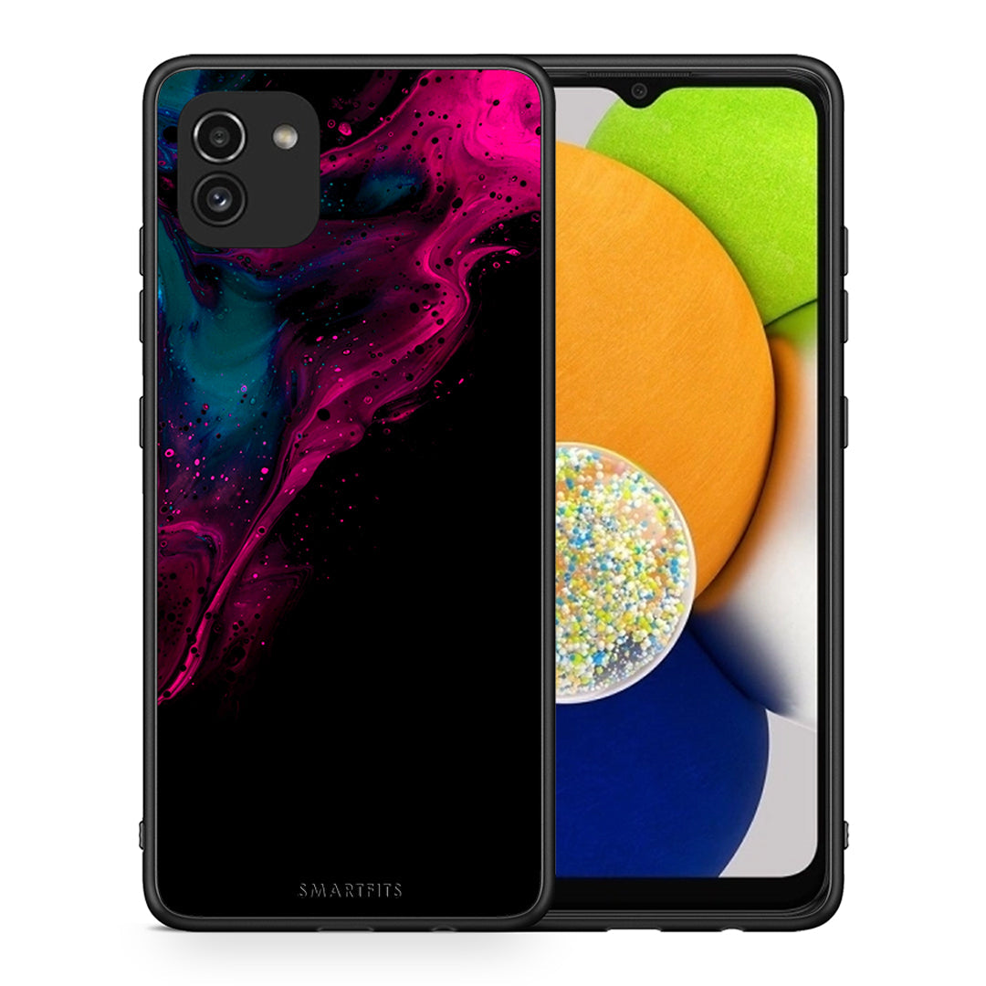 Θήκη Samsung A03 Pink Black Watercolor από τη Smartfits με σχέδιο στο πίσω μέρος και μαύρο περίβλημα | Samsung A03 Pink Black Watercolor case with colorful back and black bezels