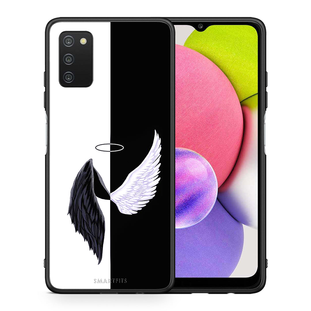 Θήκη Samsung A03s Angels Demons από τη Smartfits με σχέδιο στο πίσω μέρος και μαύρο περίβλημα | Samsung A03s Angels Demons case with colorful back and black bezels