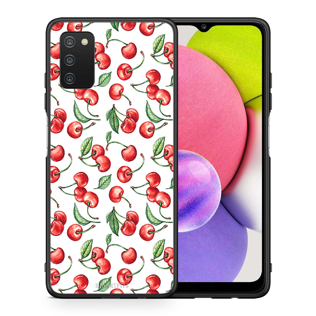 Θήκη Samsung A03s Cherry Summer από τη Smartfits με σχέδιο στο πίσω μέρος και μαύρο περίβλημα | Samsung A03s Cherry Summer case with colorful back and black bezels