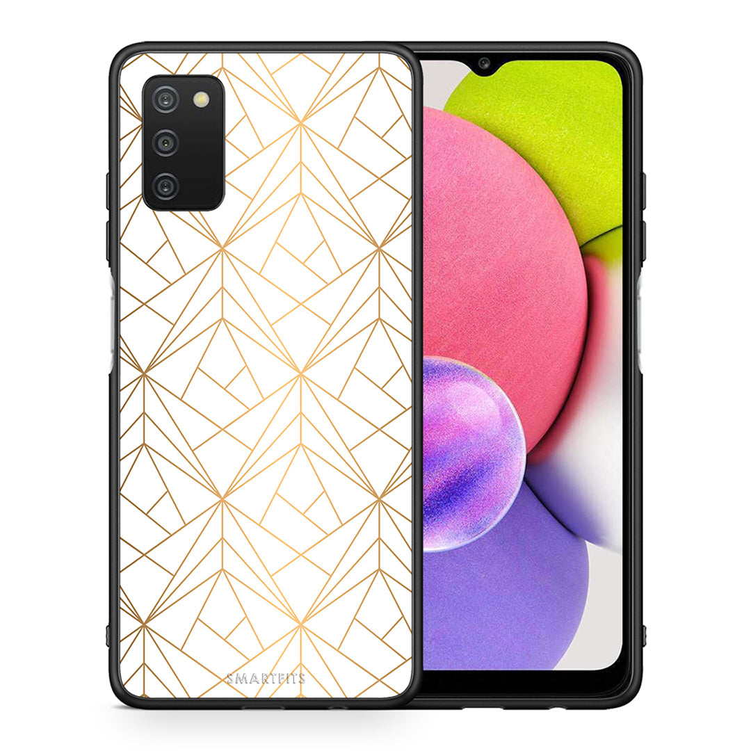 Θήκη Samsung A03s Luxury White Geometric από τη Smartfits με σχέδιο στο πίσω μέρος και μαύρο περίβλημα | Samsung A03s Luxury White Geometric case with colorful back and black bezels