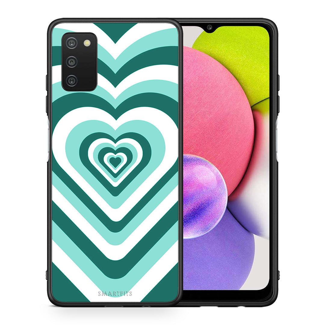 Θήκη Samsung A03s Green Hearts από τη Smartfits με σχέδιο στο πίσω μέρος και μαύρο περίβλημα | Samsung A03s Green Hearts case with colorful back and black bezels