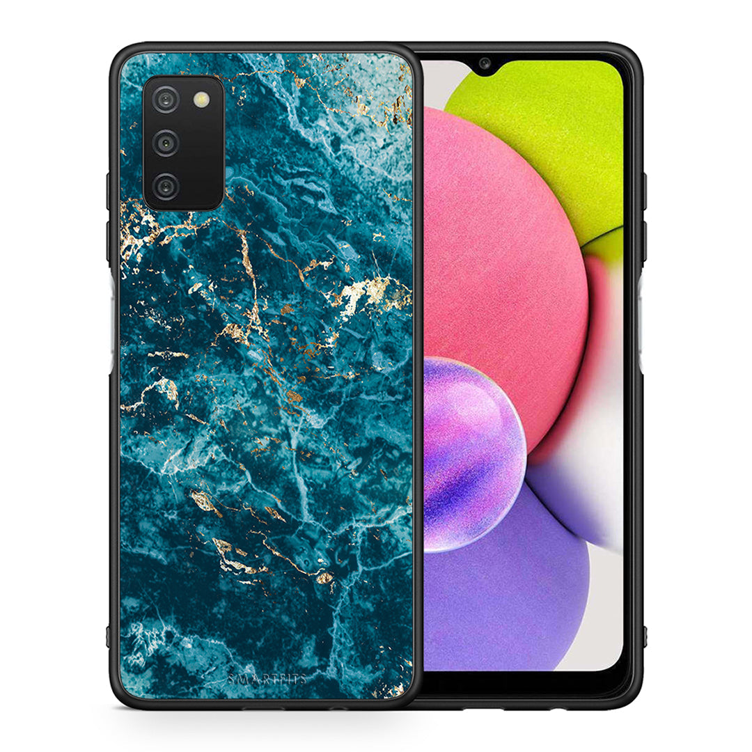 Θήκη Samsung A03s Marble Blue από τη Smartfits με σχέδιο στο πίσω μέρος και μαύρο περίβλημα | Samsung A03s Marble Blue case with colorful back and black bezels