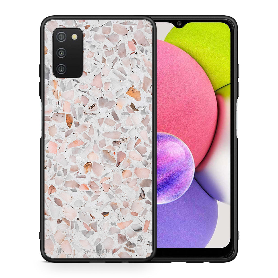 Θήκη Samsung A03s Marble Terrazzo από τη Smartfits με σχέδιο στο πίσω μέρος και μαύρο περίβλημα | Samsung A03s Marble Terrazzo case with colorful back and black bezels