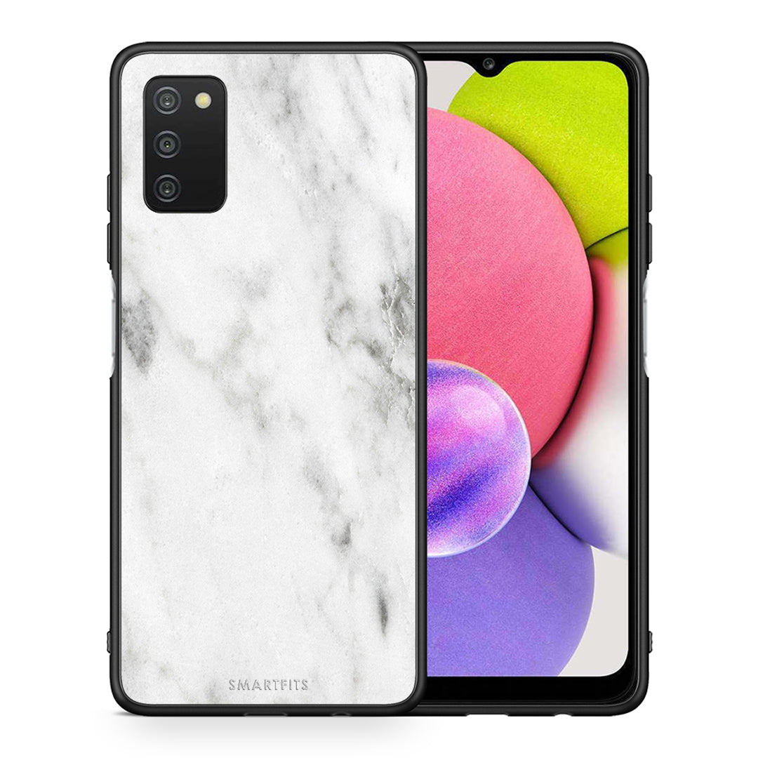 Θήκη Samsung A03s White Marble από τη Smartfits με σχέδιο στο πίσω μέρος και μαύρο περίβλημα | Samsung A03s White Marble case with colorful back and black bezels