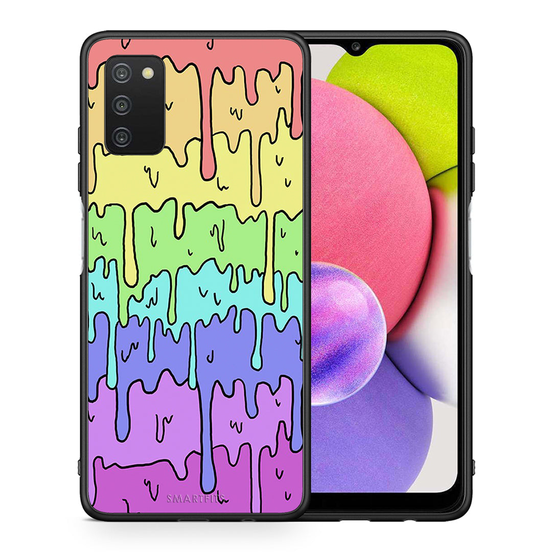 Θήκη Samsung A03s Melting Rainbow από τη Smartfits με σχέδιο στο πίσω μέρος και μαύρο περίβλημα | Samsung A03s Melting Rainbow case with colorful back and black bezels