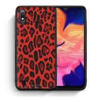 Thumbnail for Θήκη Samsung A10 Red Leopard Animal από τη Smartfits με σχέδιο στο πίσω μέρος και μαύρο περίβλημα | Samsung A10 Red Leopard Animal case with colorful back and black bezels