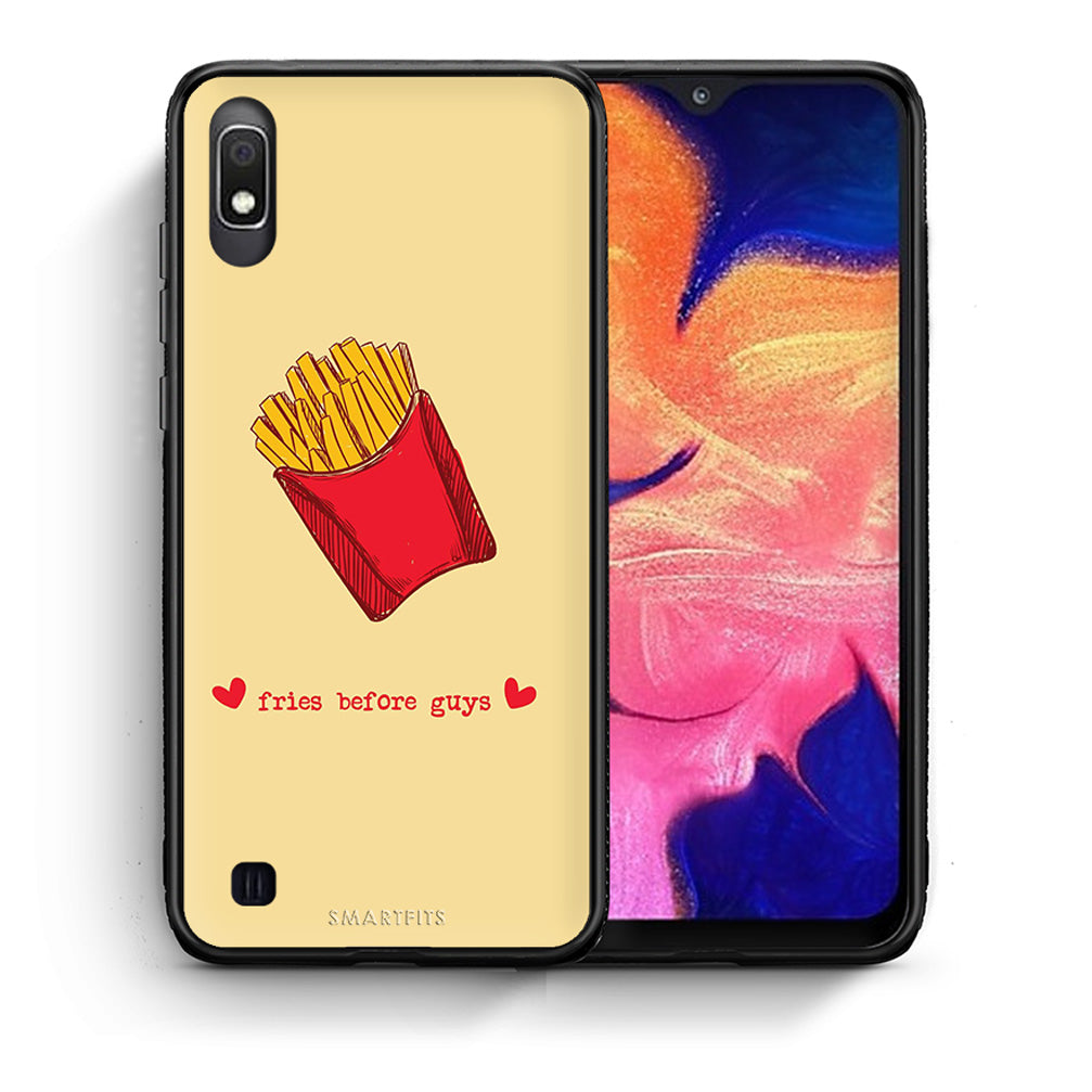 Θήκη Αγίου Βαλεντίνου Samsung A10 Fries Before Guys από τη Smartfits με σχέδιο στο πίσω μέρος και μαύρο περίβλημα | Samsung A10 Fries Before Guys case with colorful back and black bezels