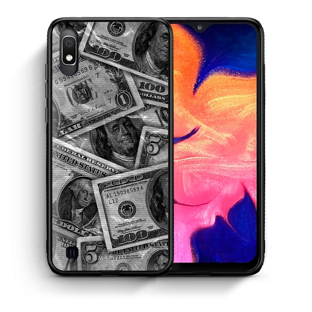 Θήκη Samsung A10 Money Dollars από τη Smartfits με σχέδιο στο πίσω μέρος και μαύρο περίβλημα | Samsung A10 Money Dollars case with colorful back and black bezels