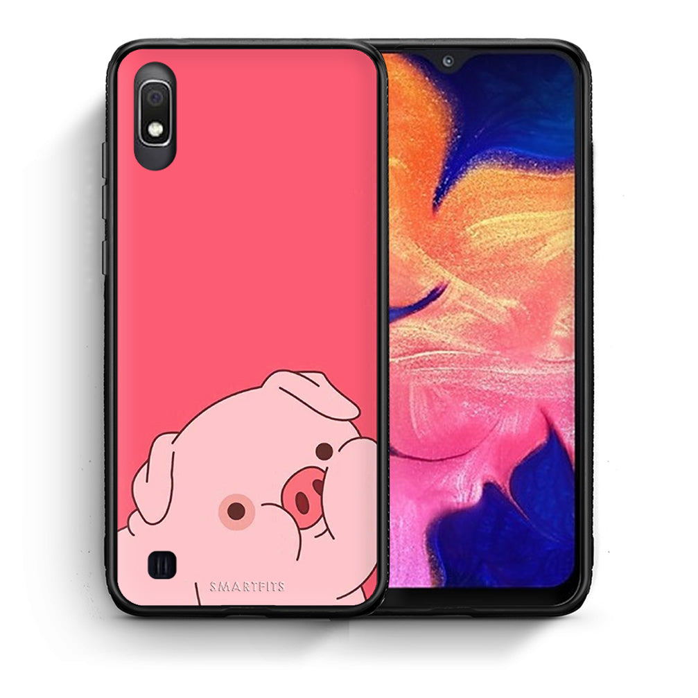 Θήκη Αγίου Βαλεντίνου Samsung A10 Pig Love 1 από τη Smartfits με σχέδιο στο πίσω μέρος και μαύρο περίβλημα | Samsung A10 Pig Love 1 case with colorful back and black bezels