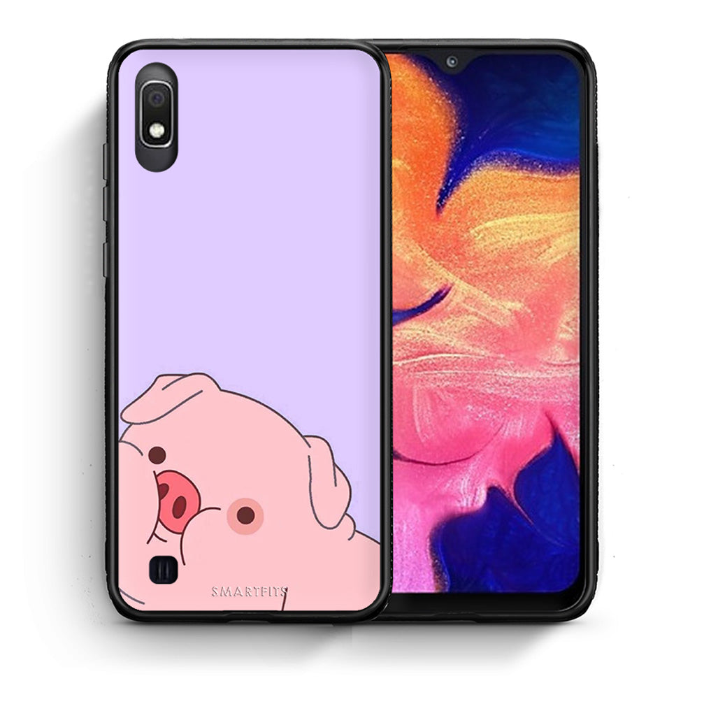 Θήκη Αγίου Βαλεντίνου Samsung A10 Pig Love 2 από τη Smartfits με σχέδιο στο πίσω μέρος και μαύρο περίβλημα | Samsung A10 Pig Love 2 case with colorful back and black bezels