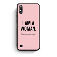 Thumbnail for Samsung A10 Superpower Woman θήκη από τη Smartfits με σχέδιο στο πίσω μέρος και μαύρο περίβλημα | Smartphone case with colorful back and black bezels by Smartfits