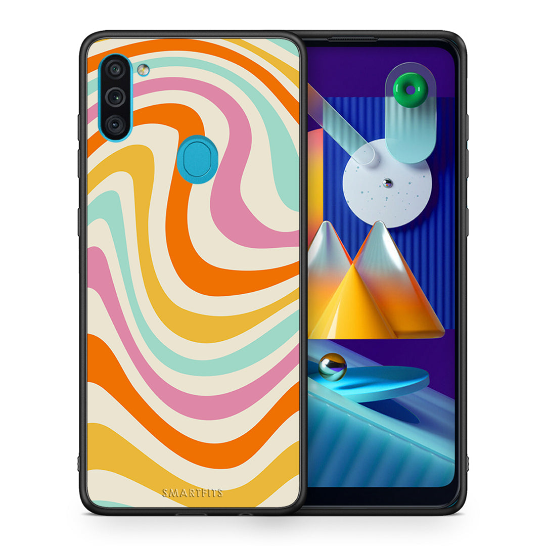 Θήκη Samsung A11/M11 Colourful Waves από τη Smartfits με σχέδιο στο πίσω μέρος και μαύρο περίβλημα | Samsung A11/M11 Colourful Waves case with colorful back and black bezels