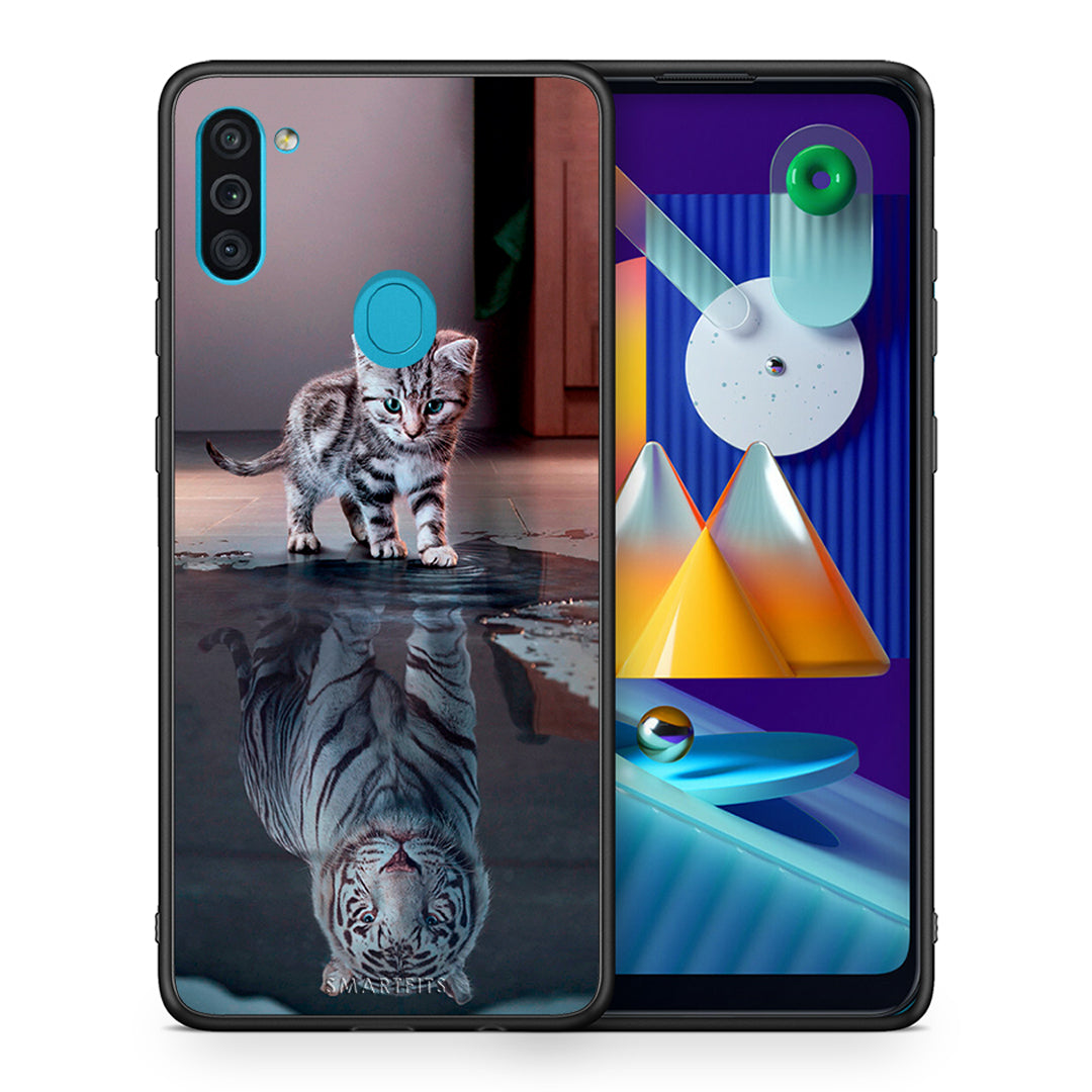 Θήκη Samsung A11/M11 Tiger Cute από τη Smartfits με σχέδιο στο πίσω μέρος και μαύρο περίβλημα | Samsung A11/M11 Tiger Cute case with colorful back and black bezels