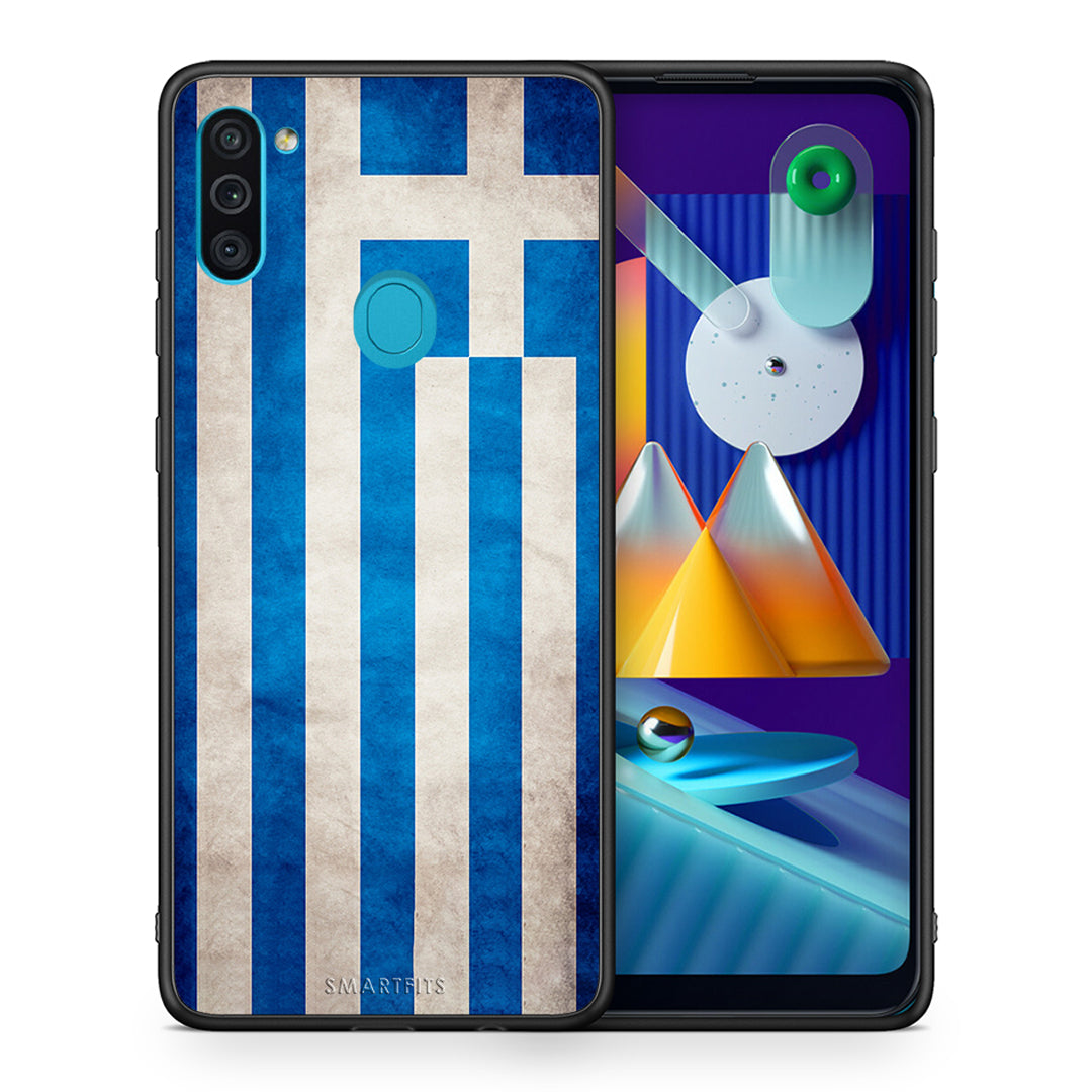 Θήκη Samsung A11/M11 Greek Flag από τη Smartfits με σχέδιο στο πίσω μέρος και μαύρο περίβλημα | Samsung A11/M11 Greek Flag case with colorful back and black bezels