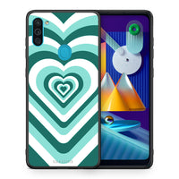 Thumbnail for Θήκη Samsung A11/M11 Green Hearts από τη Smartfits με σχέδιο στο πίσω μέρος και μαύρο περίβλημα | Samsung A11/M11 Green Hearts case with colorful back and black bezels